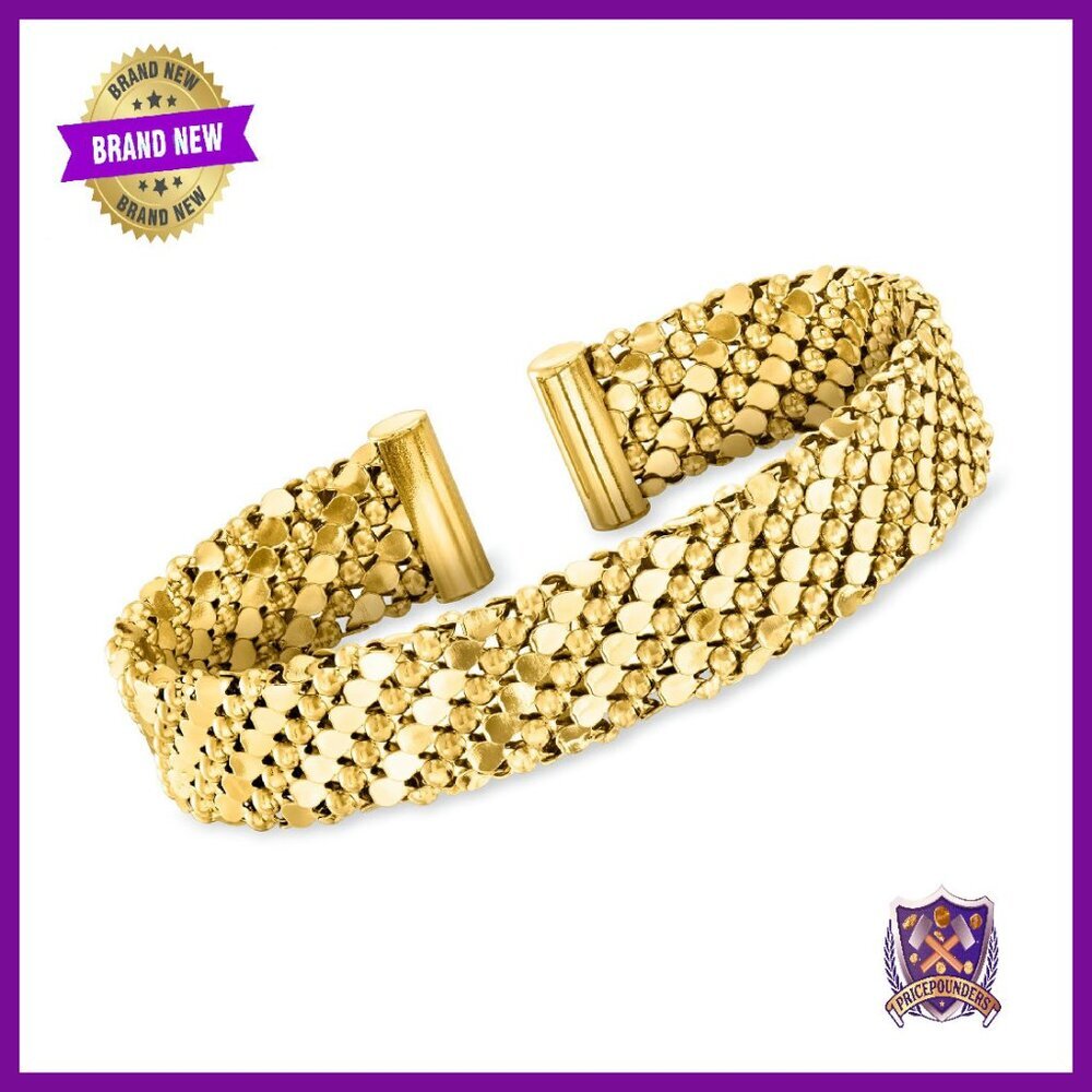 14kt Gold Plated Cuff Bracelet, 1/2 Inch Wide, Italian Made